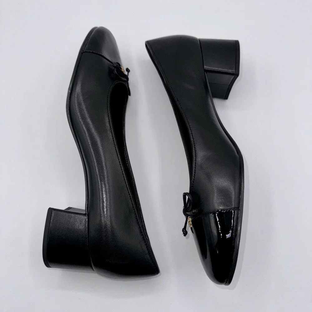 Tory Burch Cap-Toe Pump‎ Women's Size 10.5 Black Leather Patent